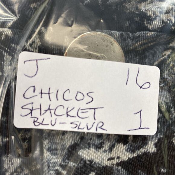 Chicos Travelers Shacket Top Size 1 Small Medium Blue Silver Metallic Paisley - Picture 12 of 12